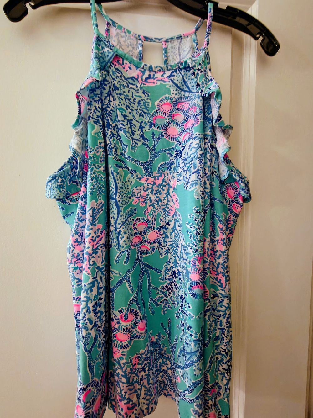 Lilly Pulitzer Aqua Floral Cold-Shoulder Mini with Pink & Blue Accents